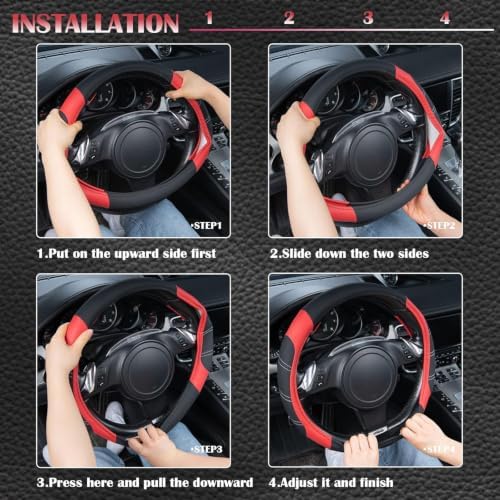 CAR PASS Line Rider Microfiber Leather Sporty Steering Wheel Cover Universal - Image 4