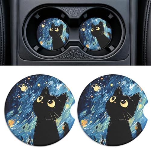 Car Cup Holder Ceramic Coasters 2 Pack, 2.56 in Anti Slip Absorbent Coaster by Rueneaj