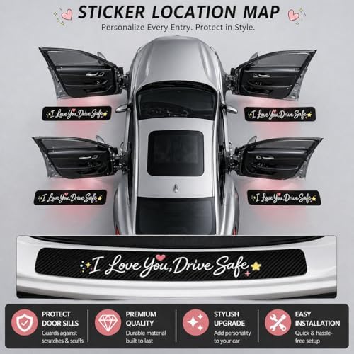 5PCS Trust Car Door Sill Protector, Carbon Fiber Leather Sill Stickers - Image 7