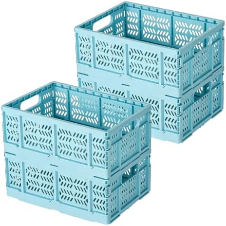 4-Pack Plastic Storage Crates, 20L Foldable Baskets, Collapsible Crates - Image 6