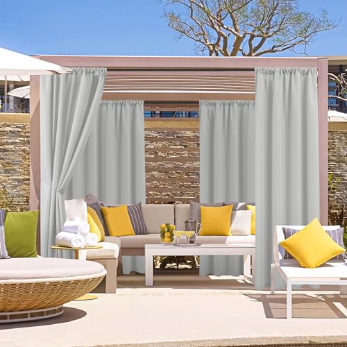 Outdoor Curtains for Patio Waterproof Rod Pocket 4 Pcs 54x84 Silver Grey - Image 2