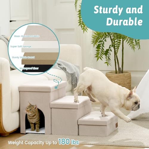COZY KISS Dog Stairs with Storage, 17.7" H Dog Steps with Condo - Image 6