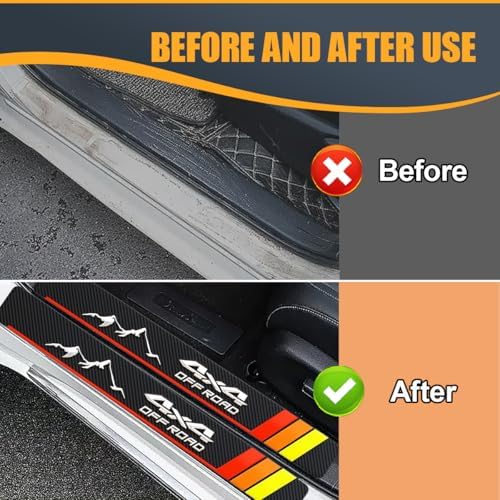 Craedli 4PCS Tri-Color Door Sill Protectors, Carbon Fiber Car Front Rear Door - Image 5