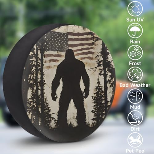 Spare Tire Cover for RV Trailer, American Flag Bigfoot Waterproof Sun Leather - Image 3