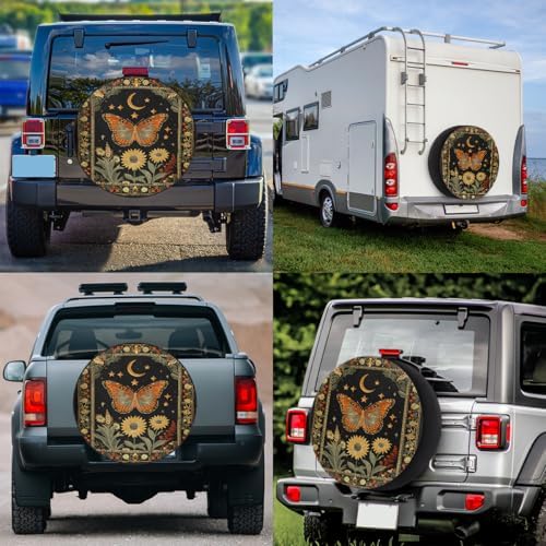 Spare Tire Cover for RV Trailer, Flower Butterfly Moon Waterproof Sun Leather - Image 6