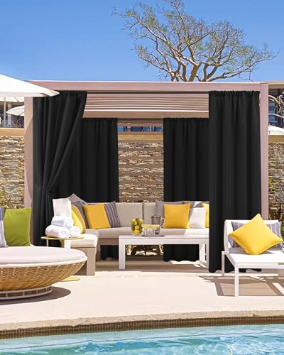 Outdoor Curtains for Patio Waterproof Rod Pocket 6 Pcs 54x84 Inch Black - Image 2