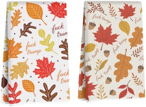 Autumn Maple Leaf Trump Kitchen Towels Funny Gifts by Lovdazzles