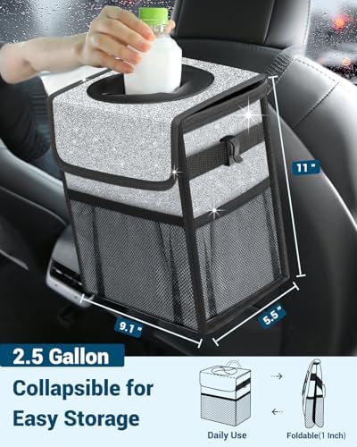 Capolo Car Trash Can with Lid, Leakproof Car Garbage Can Car Trash Bag - Image 2