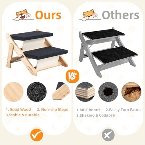 MEWANG Wood Pet Stairs, 2-Step Dog Stairs - Image 3