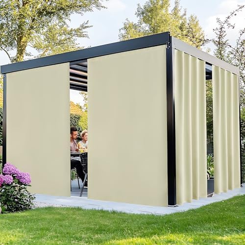 NICETOWN Outdoor Curtains Windproof Adhesive Top W66xL90 Light Beige by NICETOWN
