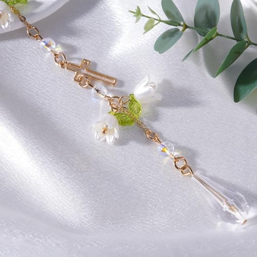 Cross Crystal Car Charm Lily Flower Beaded Mirror Hanging - Image 5