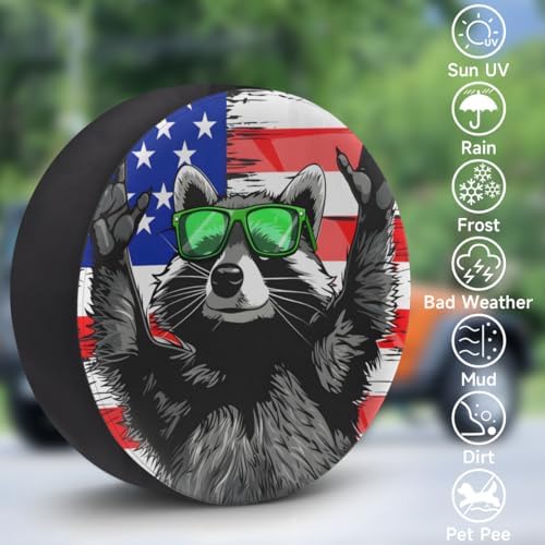 Spare Tire Cover for RV Trailer, American Flag Raccoon Tire Covers Universal - Image 3
