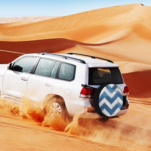 Camping Spare Tire Cover Blue and White Chevron Waterproof Polyester Wheel - Image 3