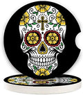 Sugar Skull Small 2.56" Absorbent Auto Coasters 2 Pack by LogHog