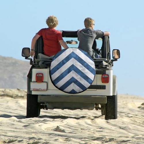 Spare Tire Cover 14inch Blue and White Chevron Waterproof Polyester Wheel - Image 6