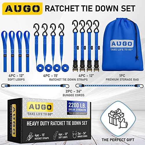 AUGO Ratchet Straps Heavy Duty 4 Pack -15 FT - 2200 LB Break Strength – - Cargo - Image 5