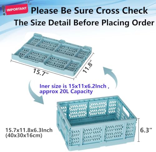 4-Pack Plastic Storage Crates, 20L Foldable Baskets, Collapsible Crates - Image 2