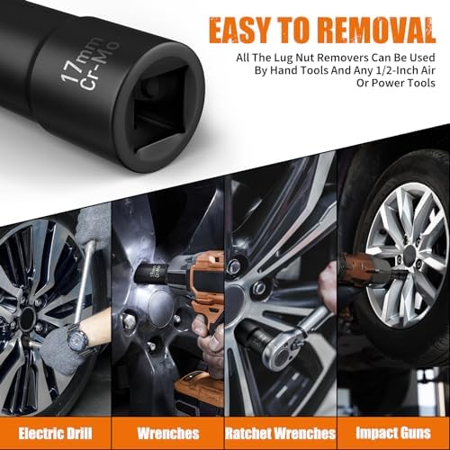 GIREORAN 6 Piece Wheel Lock Removal Kit, 1/2" Lug Nut Extractor Set - Image 4
