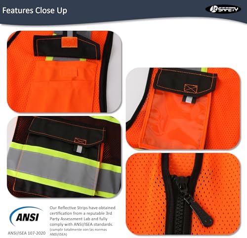 JKSafety Safety Vest for Men Women Hi Vis Reflective Vest JK220 OBlack S - Image 4