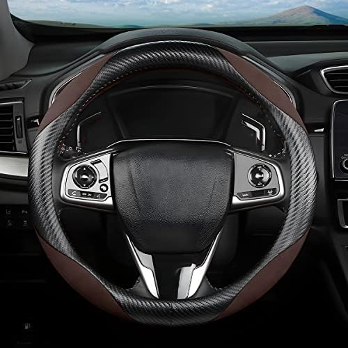 Moly Magnolia 15 Inch Car Steering Wheel Cover, Carbon Black/Coffee - Image 6