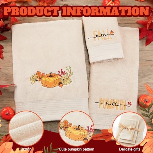 Peryiter 3 Pack Pumpkin Decorative Bath Towel Set - Image 2