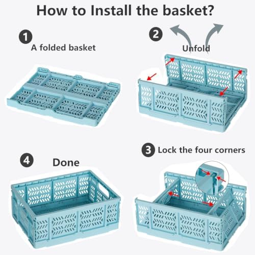 4-Pack Plastic Storage Crates, 20L Foldable Baskets, Collapsible Crates - Image 4