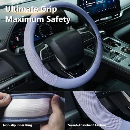 KAFEEK Blue Steering Wheel Cover, Cooling Ice Silk, Universal 15 Inch - Image 5