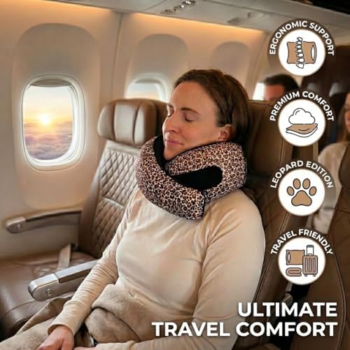 FlyHugz® Neck Travel Pillow Memory Foam Neck Pillow, Leopard Print - Image 2