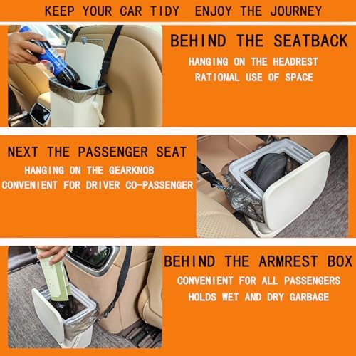 Leakproof Car Trash Can with Lid, Hanging Garbage Bin - Image 4