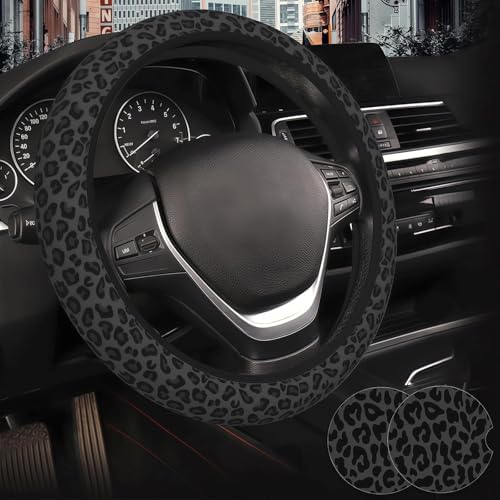 Black Leopard Print Steering Wheel Cover by Unknown