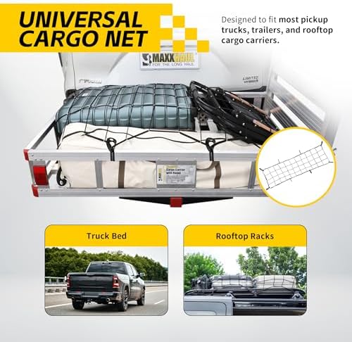 MaxxHaul Heavy-Duty Cargo Net – 44" x 16" Stretches to 88" x 32" – Tight 4" Mesh - Image 4