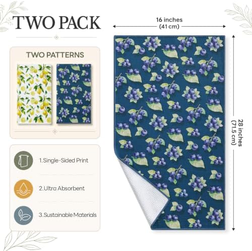 Homaxy Large Waffle Kitchen Towels 2 Pack, Lemon Blueberry - Image 2