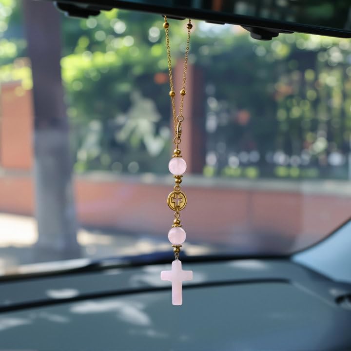 Cross Crystal Hanging Car Charm, Cute Healing Stones Car Decor - Image 2
