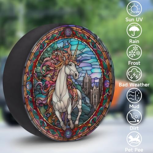Spare Tire Cover for RV Trailer, Glass Unicorn Tire Covers Universal Fit for - Image 3