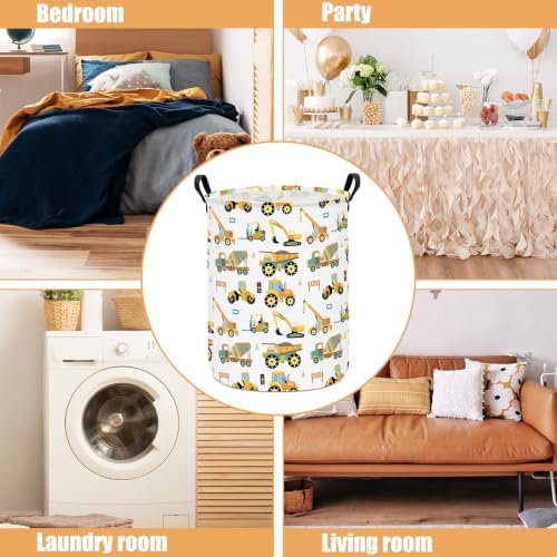 Round Laundry Basket Collapsible Storage Hamper Organizer Engineering Car - Image 3