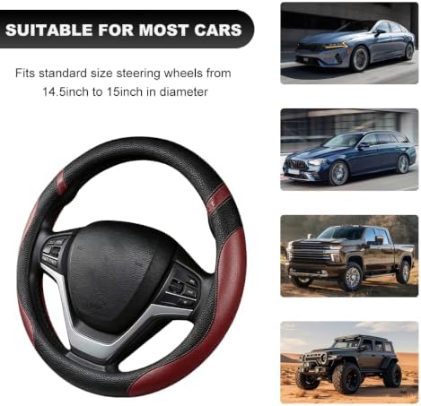 Car Steering Wheel Cover, 15 Inch Premium Leather Breathable Non-Slip Wheels - Image 6