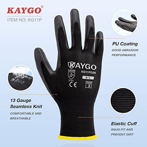KAYGO Safety Work Gloves for Men Women, PU Coated Palm & Fingers - Image 2