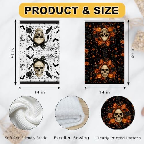 ZHAMEN 2 Pcs Halloween Kitchen Towels, Skull Soft Absorbent Hand Tea Towels - Image 3