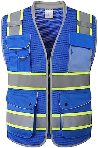 JKSafety Hi Vis Safety Vest for Men Women Cushioned Collar JK101 Blue XL by JKSafety