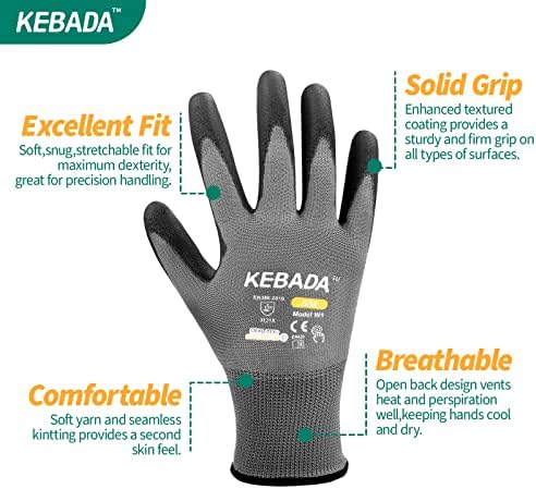 Kebada W1 Safety Work Gloves for Men & Women, 50 Pairs Bulk Pack, PU Coated - Image 2