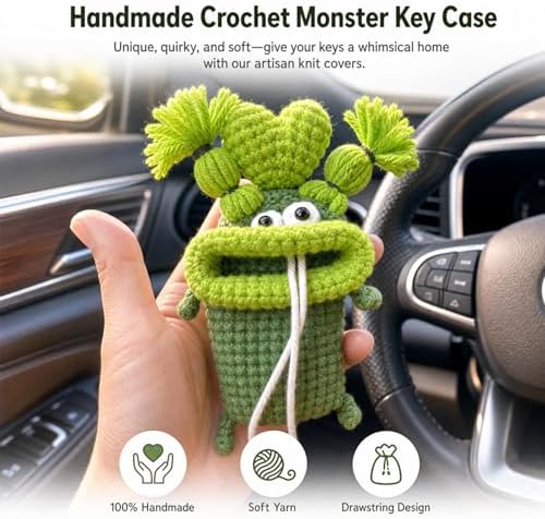 Crochet Key Case for Car Keys, Handmade Drawstring Cover - Image 4