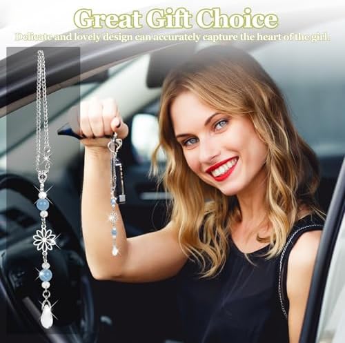 Hovom Flower Car Charm for Rear View Mirror, Cute Crystal Rearview Mirror - Image 5
