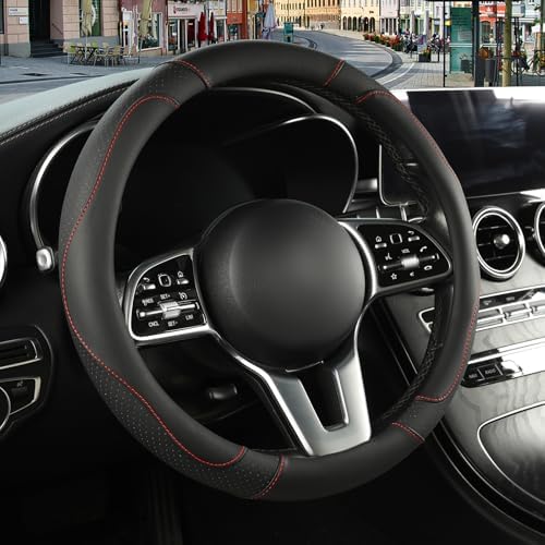 Black Breathable Microfiber Leather Steering Wheel Cover by Binsheo