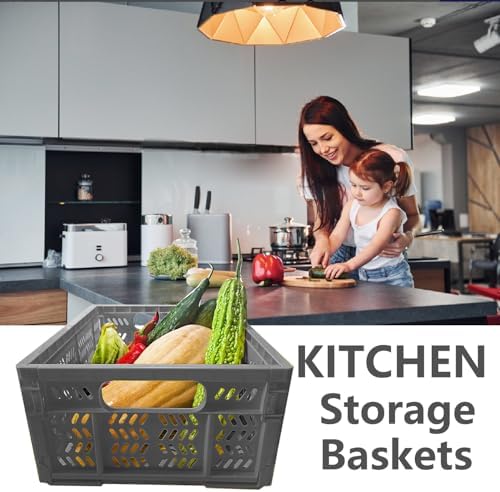 4-Pack Plastic Storage Crates, 20L Foldable Baskets, Collapsible Crates - Image 4