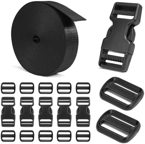 BEYOURD Buckles and Straps Set 1": 6 Yards of Thick Nylon Webbing, 12 Tri-Glide by BEYOURD