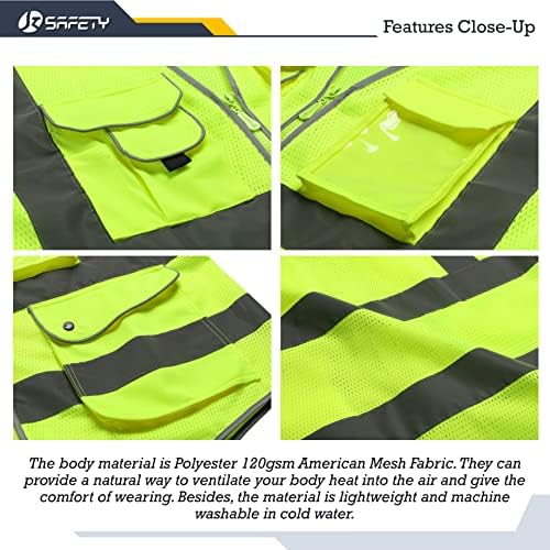 JKSafety Safety Vest for Men Women Reflective Hi Vis JK159 Yellow L - Image 2