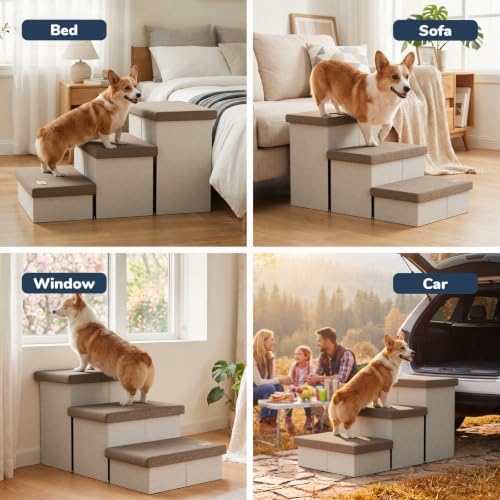 3-Step Wide Dog Stairs with Hidden Storage 18" H, Non-Slip Dog Steps - Image 6