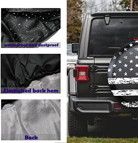 Black White Vintage American Flag Spare Tire Cover Protectors Weatherproof - Image 2