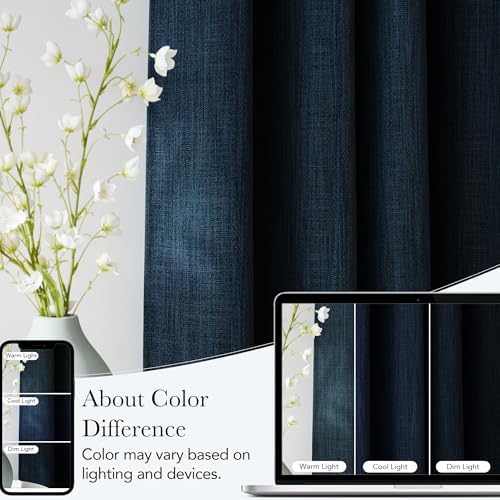 NICETOWN Short Faux Linen Navy Blue Blackout Curtains 63 inches Long - Image 5