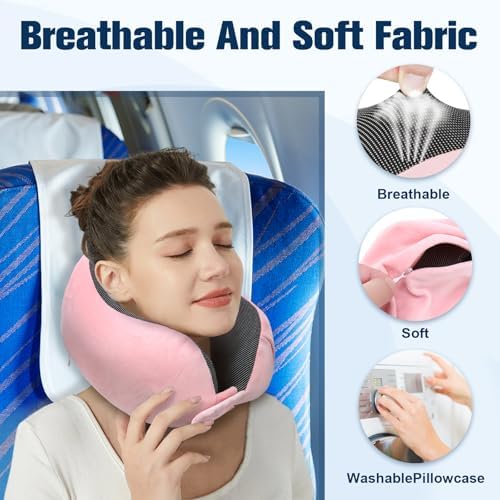 Cirorld Neck Pillow for Traveling, Travel Pillows for Airplanes Pink - Image 6
